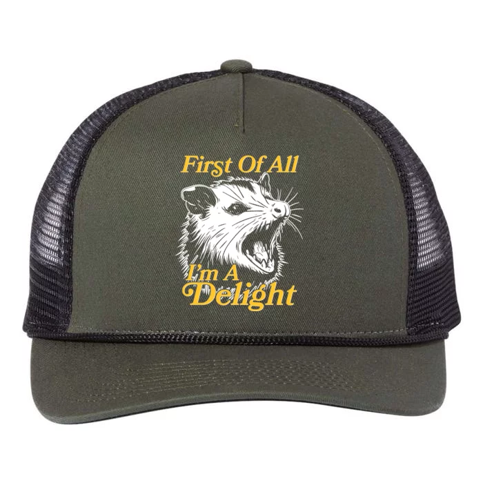 Funny Opossum First Of All Im A Delight Retro Rope Trucker Hat Cap