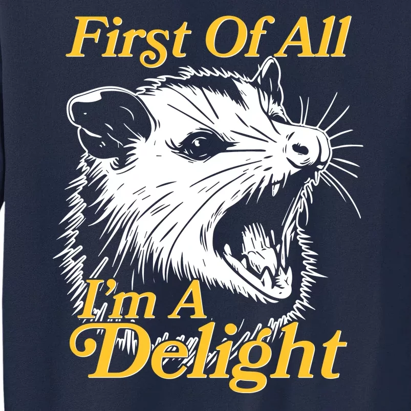 Funny Opossum First Of All Im A Delight Tall Sweatshirt