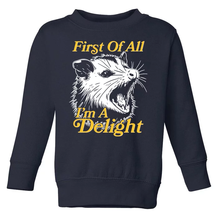 Funny Opossum First Of All Im A Delight Toddler Sweatshirt