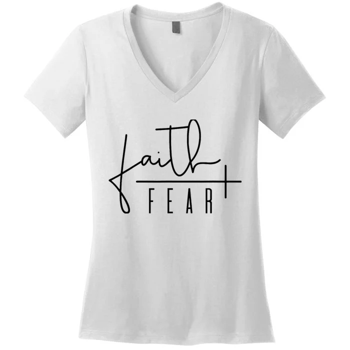 Faith Over Fear Jesus Religious Faith Christian Women's V-Neck T-Shirt