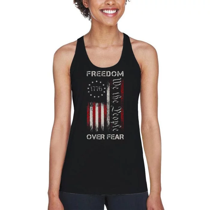 Freedom Over Fear Vintage Us American Flag 1776 Women's Racerback Tank