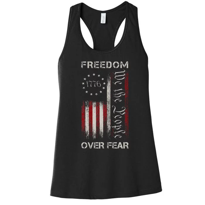 Freedom Over Fear Vintage Us American Flag 1776 Women's Racerback Tank