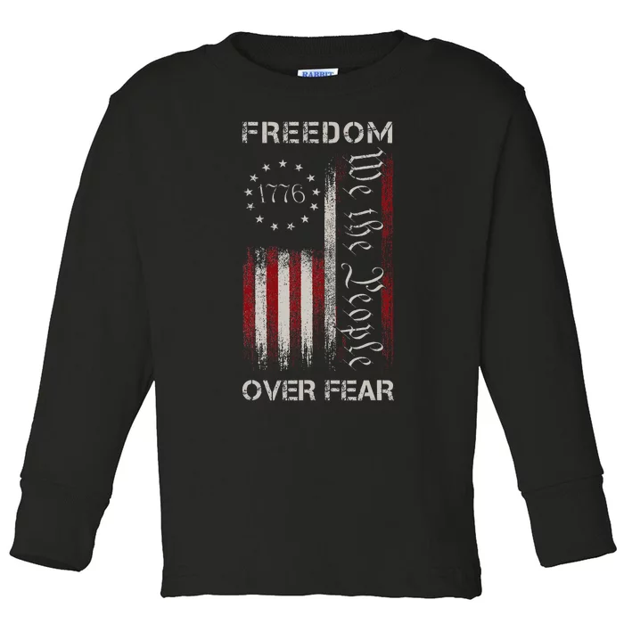 Freedom Over Fear Vintage Us American Flag 1776 Toddler Long Sleeve Shirt