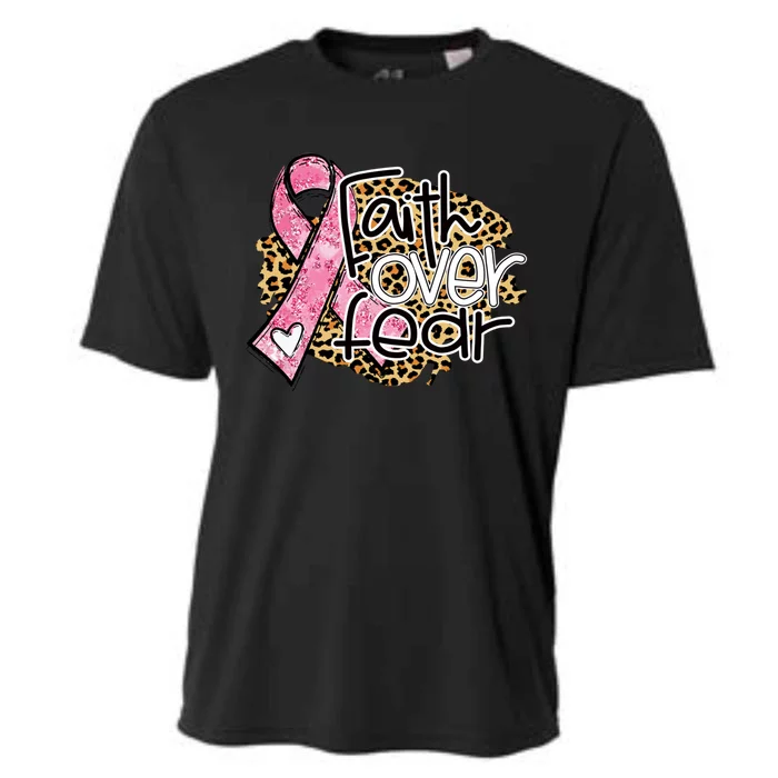 Faith Over Fear Pink Ribbon Leopard Breast Cancer Awareness Cool Gift Cooling Performance Crew T-Shirt