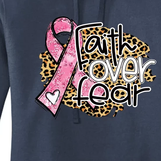 Faith Over Fear Pink Ribbon Leopard Breast Cancer Awareness Cool Gift Women's Pullover Hoodie