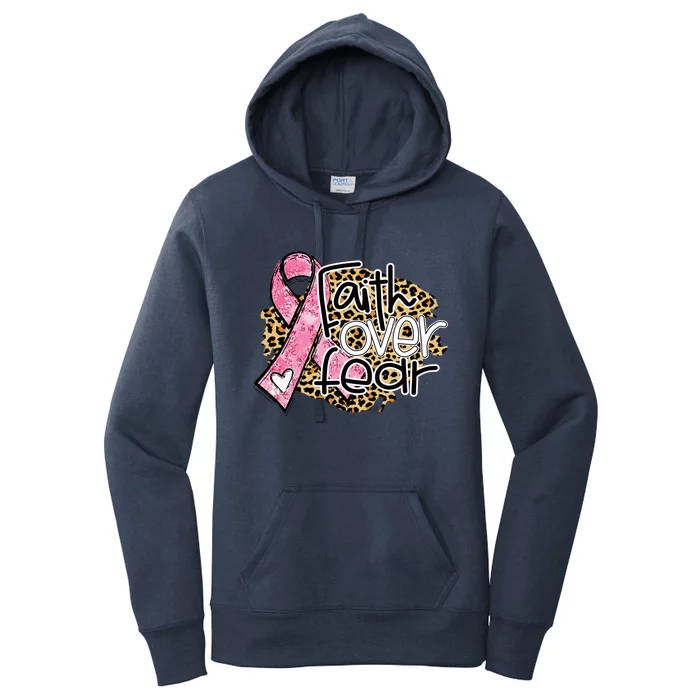 Faith Over Fear Pink Ribbon Leopard Breast Cancer Awareness Cool Gift Women's Pullover Hoodie