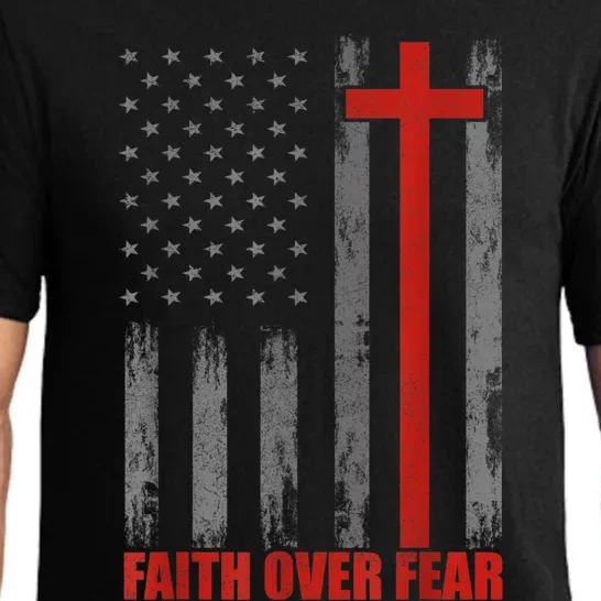 Faith Over Fear Shirt Men, 4th Of July American Flag Cross Pajama Set