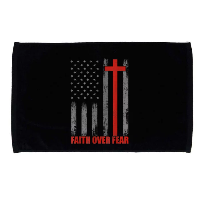 Faith Over Fear Shirt Men, 4th Of July American Flag Cross Microfiber Hand Towel