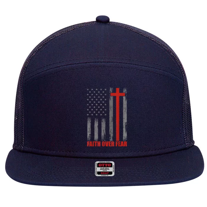 Faith Over Fear Shirt Men, 4th Of July American Flag Cross 7 Panel Mesh Trucker Snapback Hat