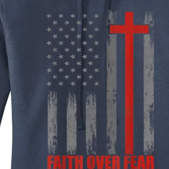 Faith Over Fear Shirt Men, 4th Of July American Flag Cross Women's Pullover Hoodie