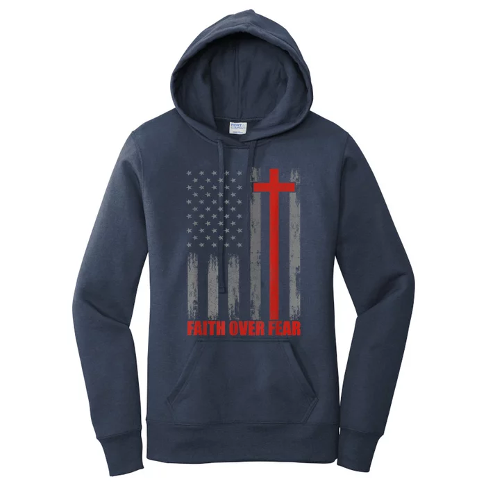 Faith Over Fear Shirt Men, 4th Of July American Flag Cross Women's Pullover Hoodie