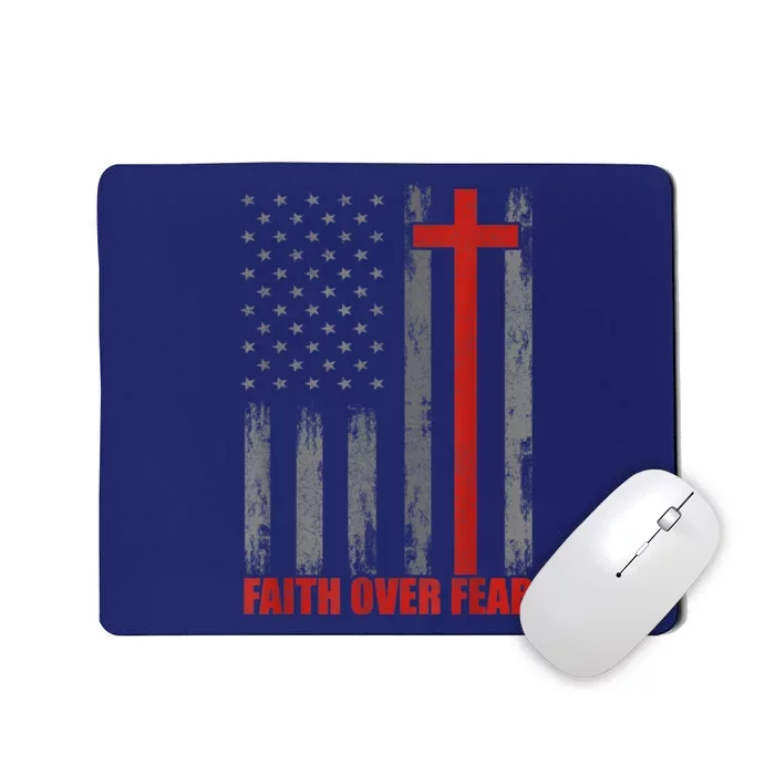 Faith Over Fear Shirt Men, 4th Of July American Flag Cross Mousepad