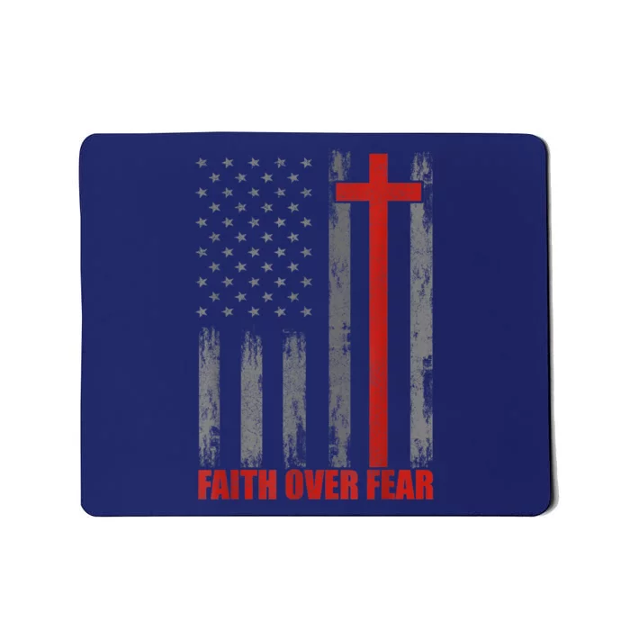 Faith Over Fear Shirt Men, 4th Of July American Flag Cross Mousepad