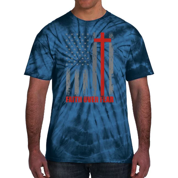 Faith Over Fear Shirt Men, 4th Of July American Flag Cross Tie-Dye T-Shirt