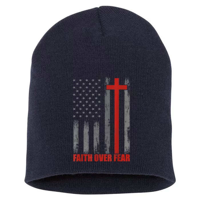 Faith Over Fear Shirt Men, 4th Of July American Flag Cross Short Acrylic Beanie