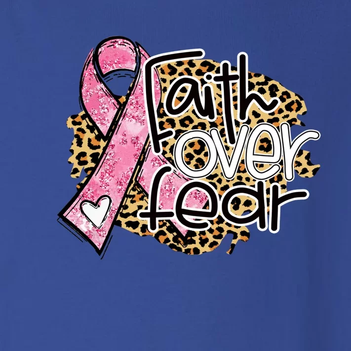 Faith Over Fear Pink Ribbon Leopard Breast Cancer Awareness Cute Gift Toddler Long Sleeve Shirt