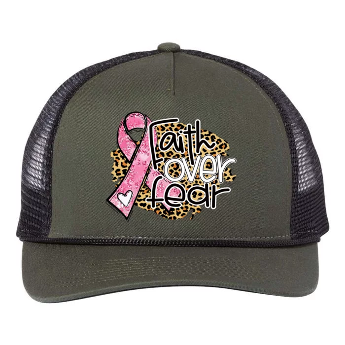 Faith Over Fear Pink Ribbon Leopard Breast Cancer Awareness Cute Gift Retro Rope Trucker Hat Cap