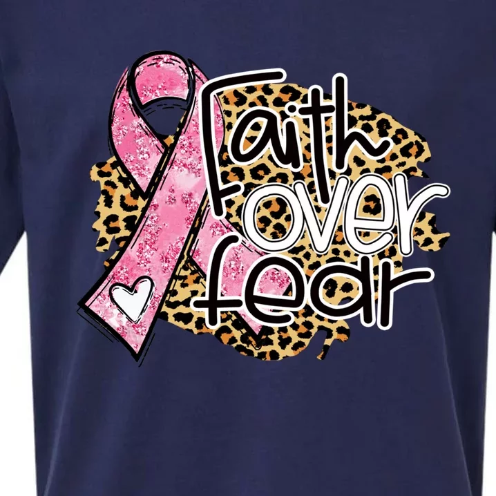 Faith Over Fear Pink Ribbon Leopard Breast Cancer Awareness Cute Gift Sueded Cloud Jersey T-Shirt