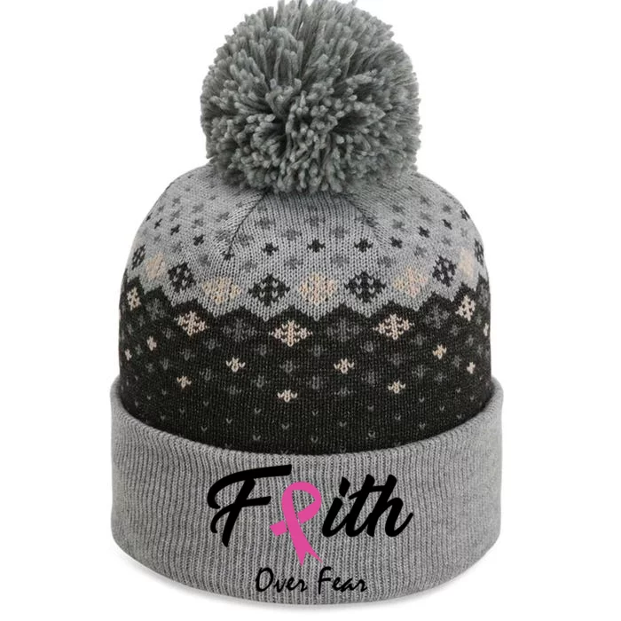 Faith Over Fear Breast Cancer Ribbon The Baniff Cuffed Pom Beanie