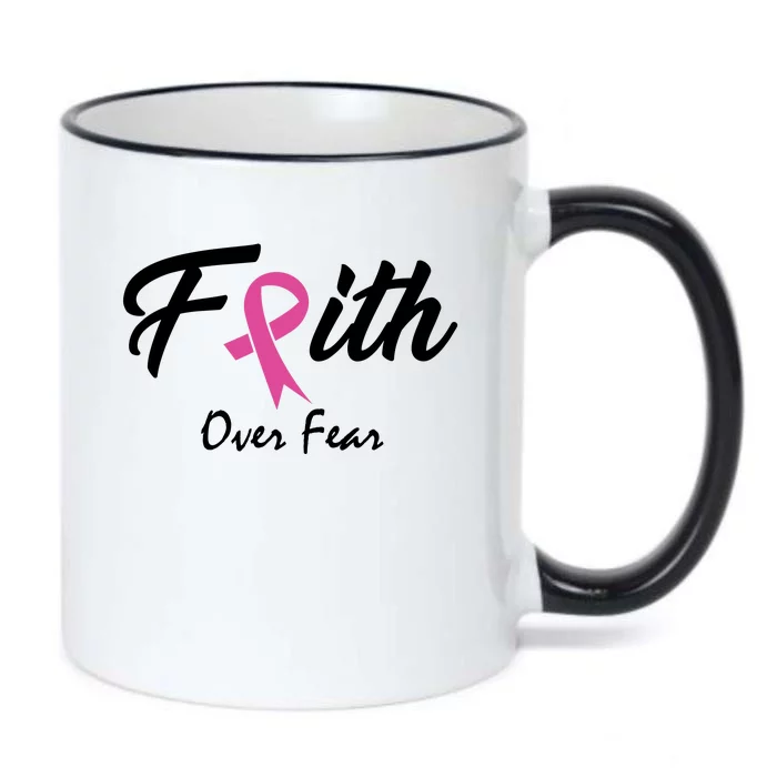 Faith Over Fear Breast Cancer Ribbon Black Color Changing Mug