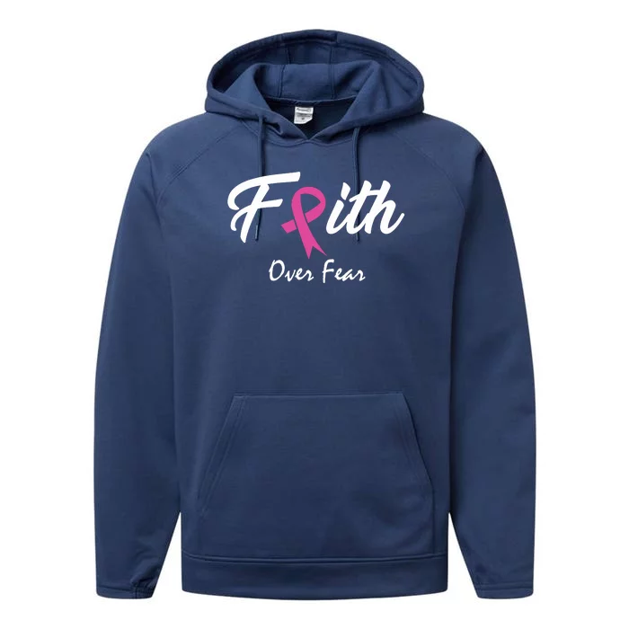 Faith Over Fear Breast Cancer Ribbon Performance Fleece Hoodie