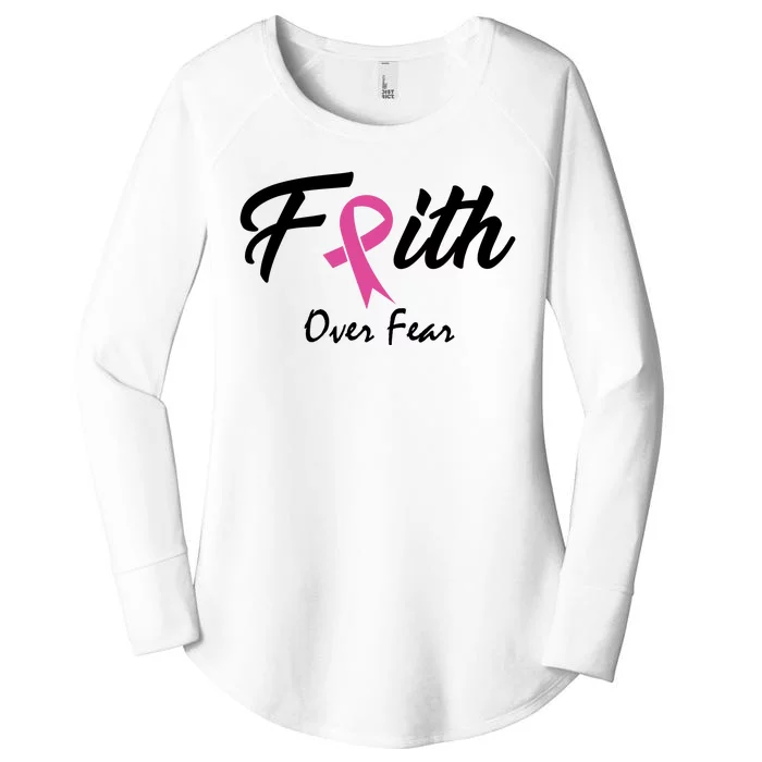 Faith Over Fear Breast Cancer Ribbon Women's Perfect Tri Tunic Long Sleeve Shirt