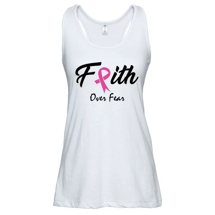 Faith Over Fear Breast Cancer Ribbon Ladies Essential Flowy Tank