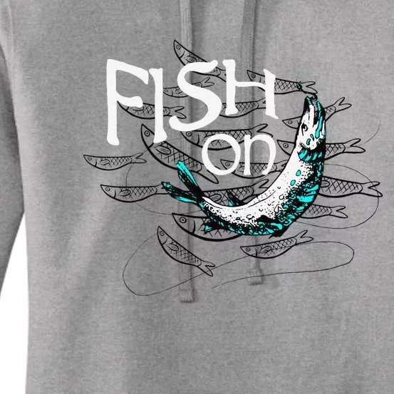 Fish On Fishing Gift For Bass Fisherman Fishing Gift Women's Pullover Hoodie