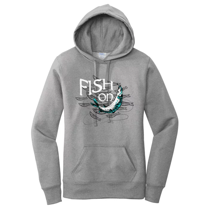 Fish On Fishing Gift For Bass Fisherman Fishing Gift Women's Pullover Hoodie