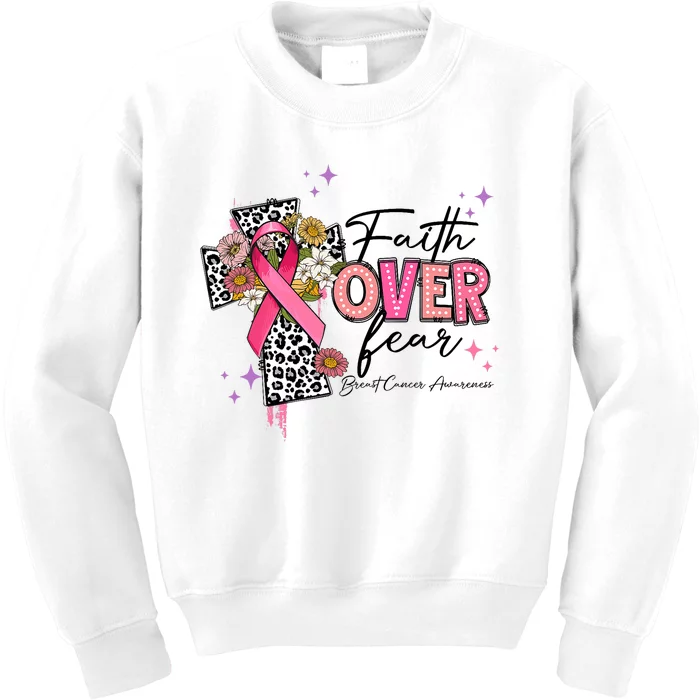 Faith Over Fear Breast Cancer Awareness Christian Religious Kids Sweatshirt