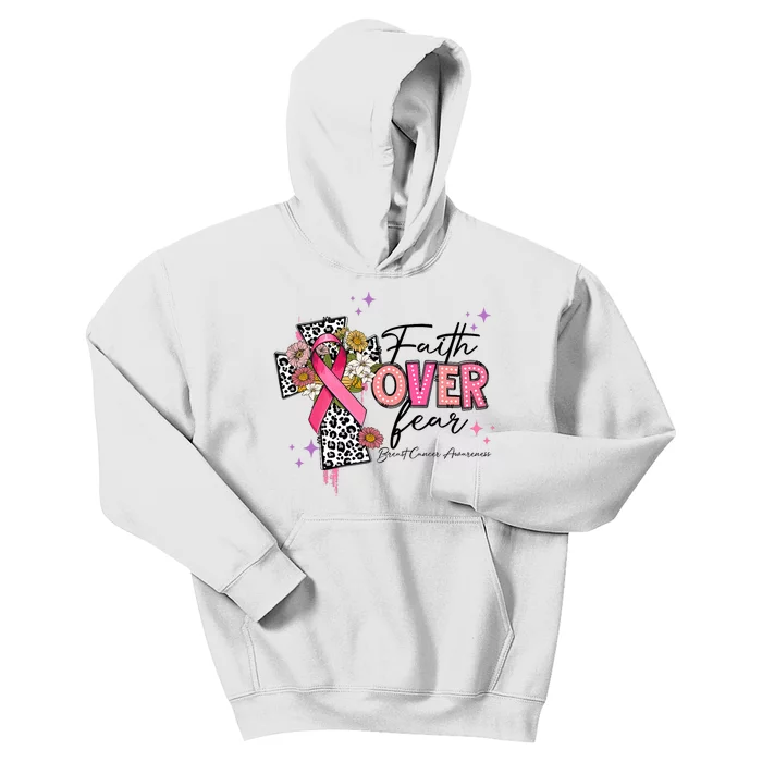 Faith Over Fear Breast Cancer Awareness Christian Religious Kids Hoodie