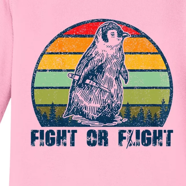 Fight Or Flight Funny Penguin Pun Fight Or Flight Baby Long Sleeve Bodysuit