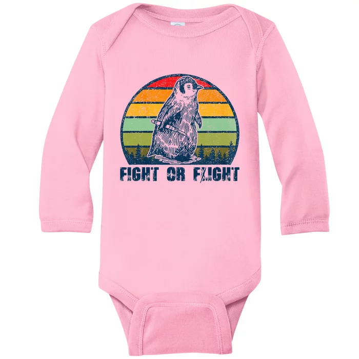 Fight Or Flight Funny Penguin Pun Fight Or Flight Baby Long Sleeve Bodysuit