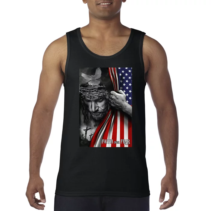 Faith over fear, Jesus American Flag Patriot Christian Tank Top