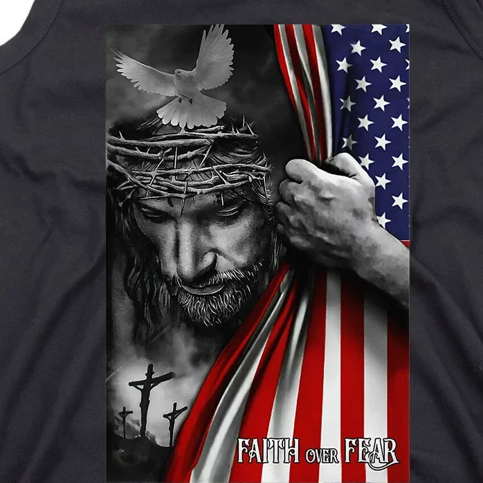 Faith over fear, Jesus American Flag Patriot Christian Tank Top