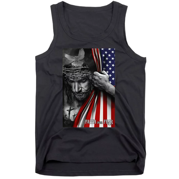 Faith over fear, Jesus American Flag Patriot Christian Tank Top