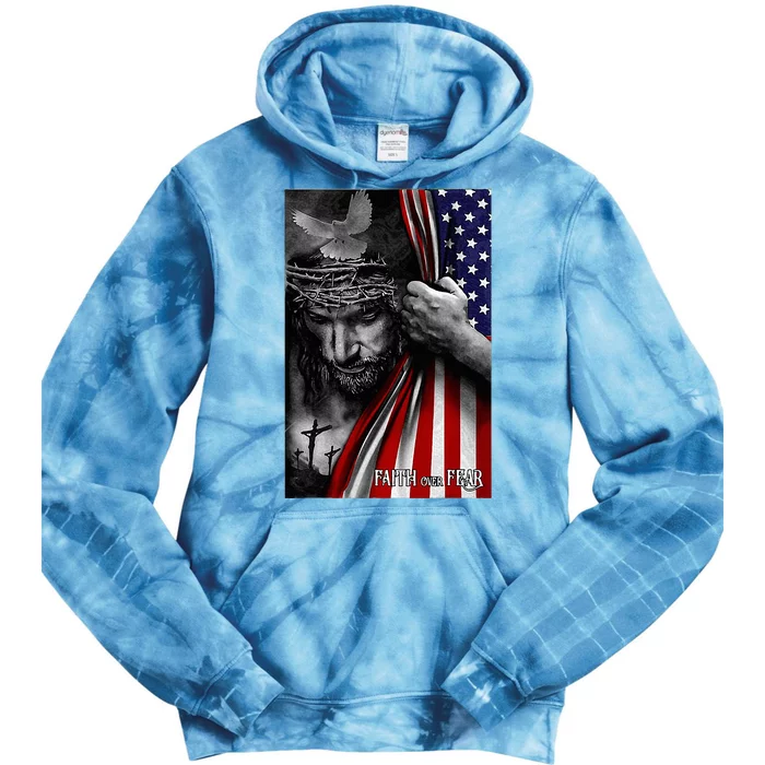 Faith Over Fear God Jesus Christian Flag Tie Dye Hoodie