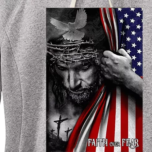 Faith Over Fear God Jesus Christian Flag Women's Fleece Hoodie