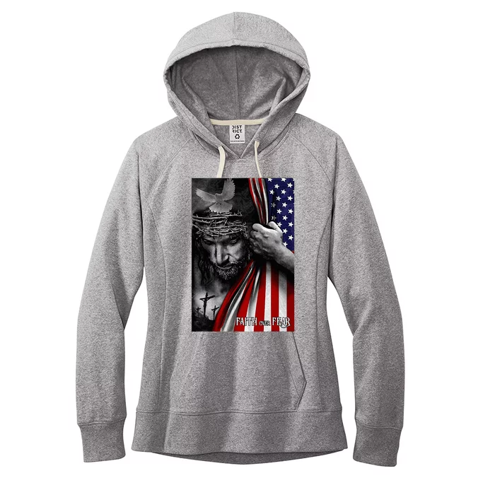 Faith Over Fear God Jesus Christian Flag Women's Fleece Hoodie