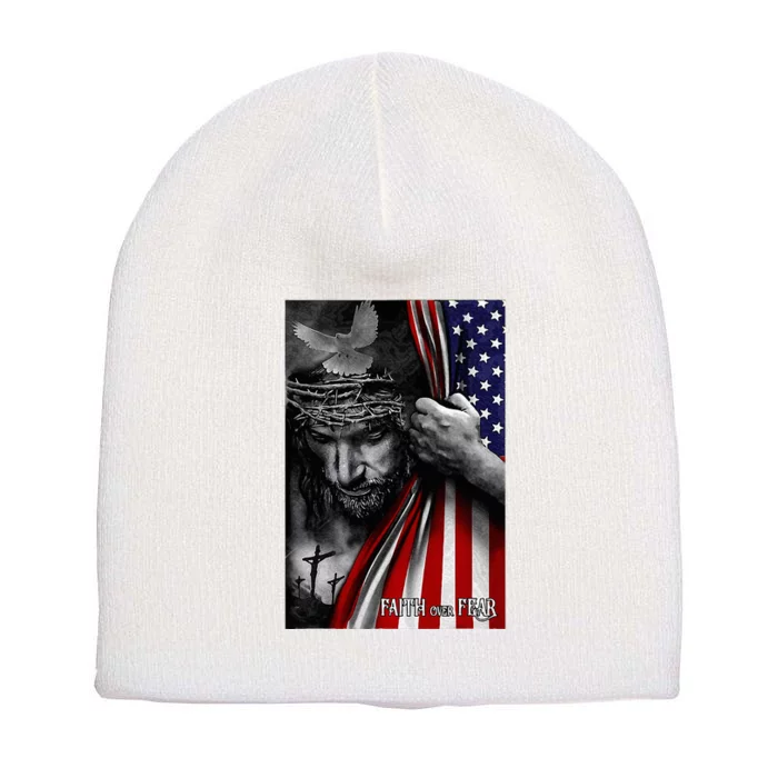 Faith Over Fear God Jesus Christian Flag Short Acrylic Beanie