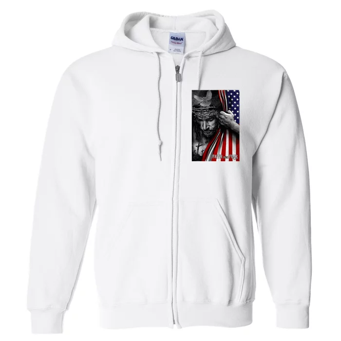 Faith Over Fear God Jesus Christian Flag Full Zip Hoodie