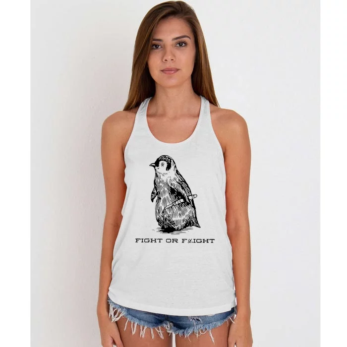 Fight Or Flight Funny Penguin Pun Fight Women's Knotted Racerback Tank