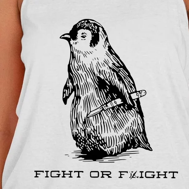 Fight Or Flight Funny Penguin Pun Fight Women's Knotted Racerback Tank