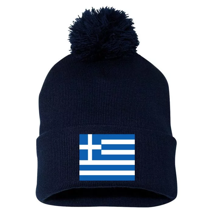 Flag of Greece Pom Pom 12in Knit Beanie