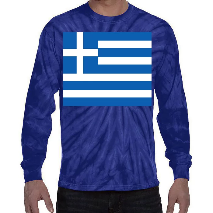 Flag of Greece Tie-Dye Long Sleeve Shirt