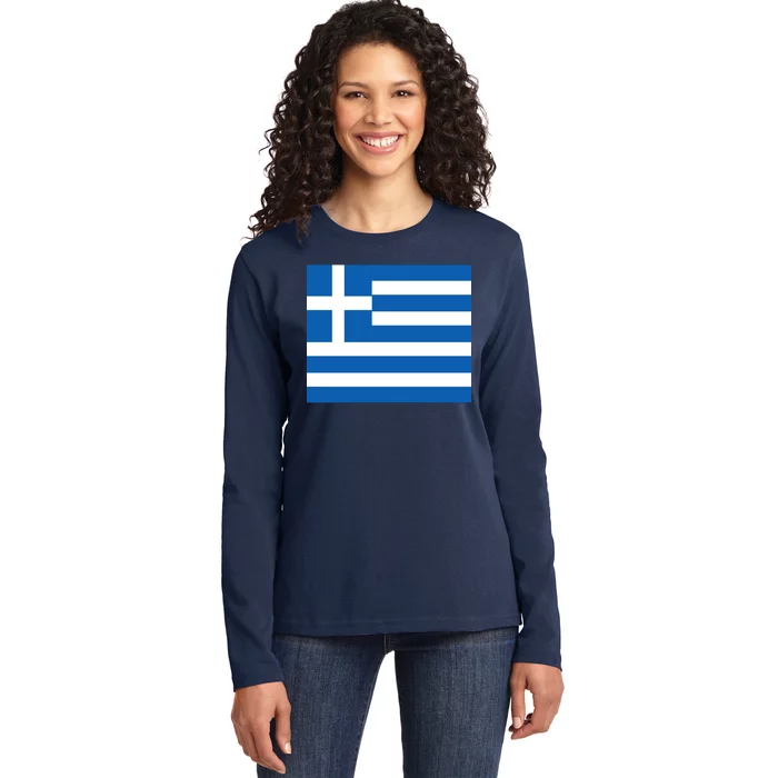 Flag of Greece Ladies Long Sleeve Shirt