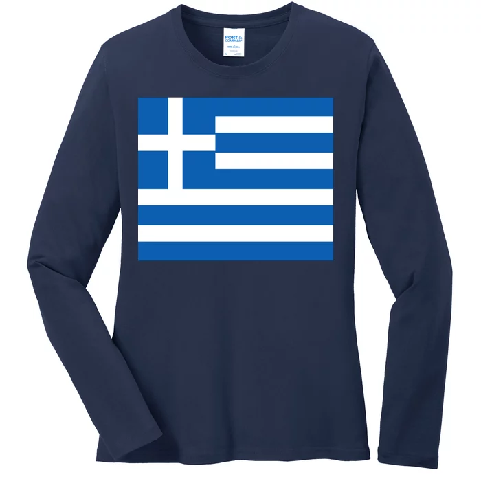 Flag of Greece Ladies Long Sleeve Shirt