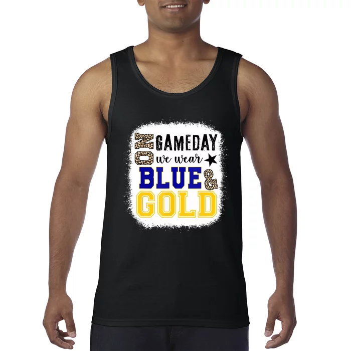 Funny On Game Day Football We Wear Gold And Blue Leopard Gift Tank Top