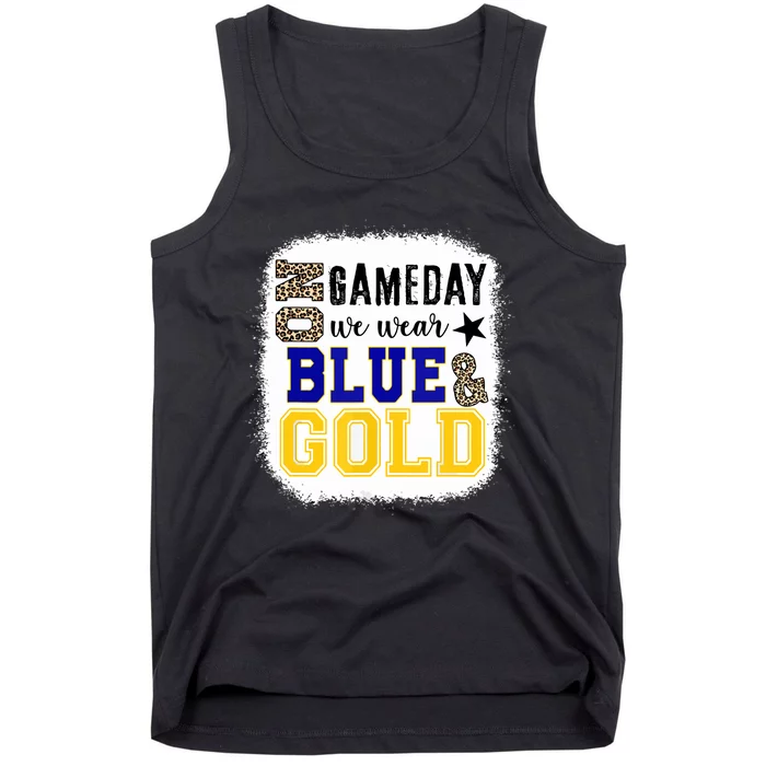 Funny On Game Day Football We Wear Gold And Blue Leopard Gift Tank Top