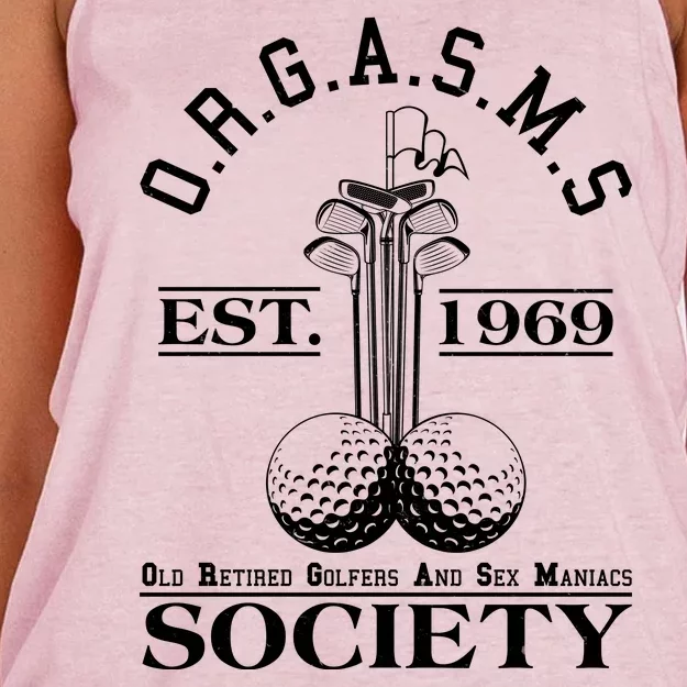 Funny ORGASMS Golf Society Est 1969 Women's Knotted Racerback Tank